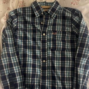 Hollister Navy and Light Blue Checkered Shirt
